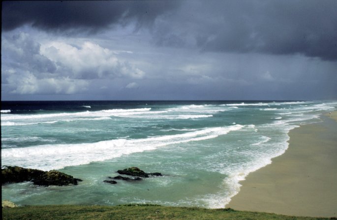 Nice waves on a beautiful sand beach in a small island near Brisbane, Australia