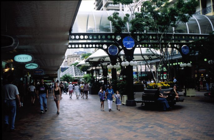 Queen Street mall, the main commercial street in Brisbane, Australia