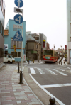 A view of Tsujido, near the hotel, close to the train station. It is a crossing with a bus, a car and a bike crossing.