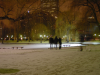 Boston Common, at night with snow covering the pond.