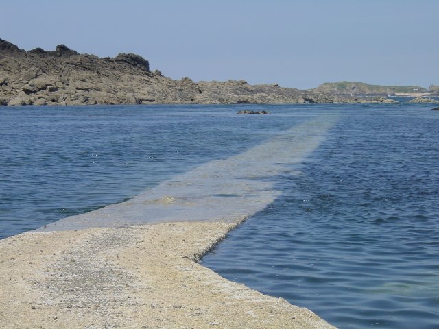 Apres moultes hypotheses, cela devrait etre un ancien tube d'aduction d'eaux usees, qui sert aussi de chemin lorsque la maree est suffisament basse.